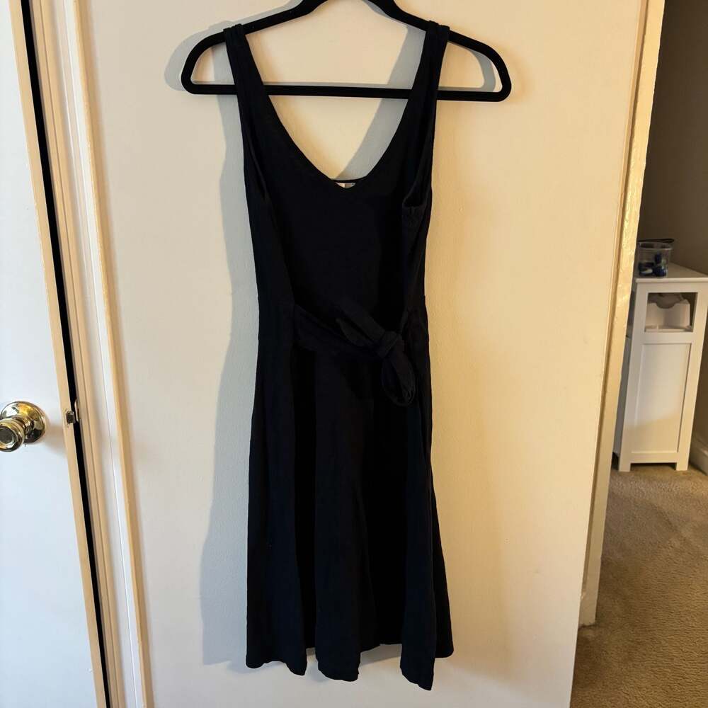 LOFT Black Cotton Tie-Waist V-Neck Dress with Pockets Size S